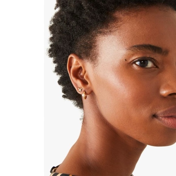 KATE SPADE • Gold Pearl Huggies Hoop Earrings - Picture 2 of 3